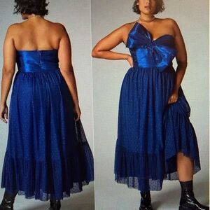 New! ANTHROPOLOGIE Hutch Tulle Bow Tie Strapless Midi Dress Navy Size18W